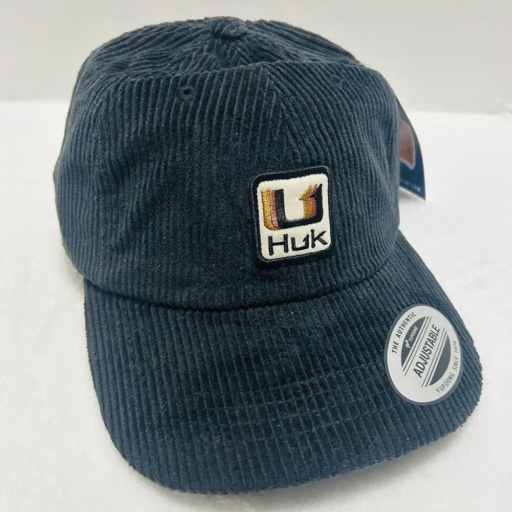 Huk Full Corduroy Fishing Strap Adjustable‎ Hat Cap Black Outdoors Workwear